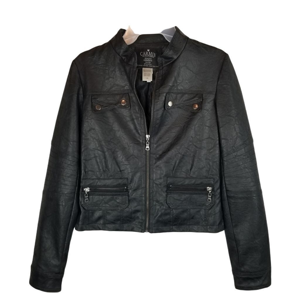 Carmin FAUX LEATHER BLACK JACKET. VERY NICE FAUX LEATHER JACKET. SIZE L.